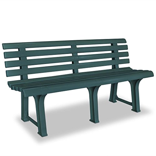 SHENGFENG Panca da giardino verde, in plastica, panchina per sedersi, panca esterna, 145,5 x 49 x 74 cm