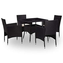 Festnight Set Mobili da Pranzo per Giardino, Tavolo Sedie da Giardino, Set Mobili da Giardino Polyrattan Nero e Vetro 5 pz