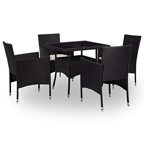 Festnight Set Mobili da Pranzo per Giardino, Tavolo Sedie da Giardino, Set Mobili da Giardino Polyrattan Nero e Vetro 5 pz