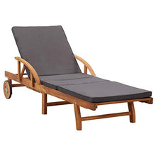 Festnight Lettino Prendisole Pieghevole Reclinabile in Legno Massello di Acacia/Sedie a Sdraio con Cuscino e 2 Ruote 200 x 68 x 30-83 cm