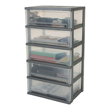 Iris Ohyama, torre di stoccaggio, organizzatore in plastica, 5 x 30L, ruote, resistente, ufficio, garage, camera da letto, capannone - Smart Wide Chest SWC-505 - Argento