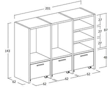 Mobile lavanderia porta lavatrice e porta asciugatrice e carrelli cesti bucato -Misura: H. 143 L.201 P.62 cm Finitura: Rovere Tranche? scuro e cesti Bianchi - 100% made in Italy