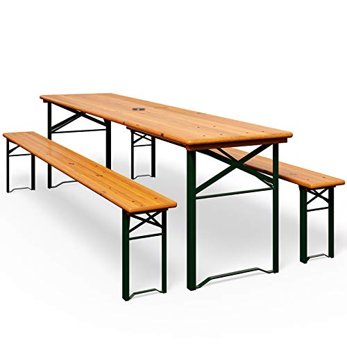 Deuba Birreria Set Legno Tavolo e panche 170x46x75cm richiudibile Campeggio Giardino Festa Compleanno Fiera chiosco