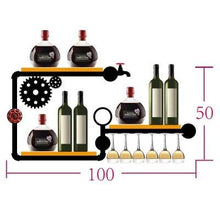 LHQ-HQ Cremagliera del Vino, Tubo di Ferro battuto Loft Parete in Legno massello Vino Rack Vino Appeso Bar Rack, Stand di Esposizione