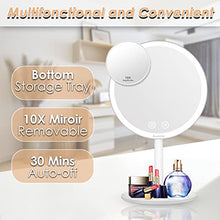 Auxmir Specchio Trucco con Luci a 3 Colori, Specchio da Tavolo, Specchio Cosmetico con Specchietto Ingranditore 10X, Luminosità Regolabile, Ricaricabile, Batteria al Litio, per Bagno e Viaggio