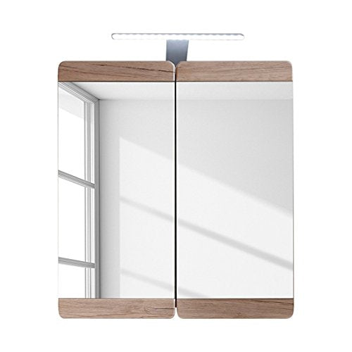 Trendteam 132441090 Mobiletto da Bagno con Ante a Specchio, 65 x 70 x 15 cm, Marrone Chiaro (Effetto Legno)
