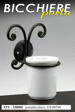 GI Serie arredo Bagno in Metallo Decorato Nero e Ceramica (portasciugamani ad Anello)