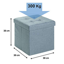 D&D Quality Pouf portaoggetti pieghevole, seduta imbottita, 38 x 38 x 38 cm, esterno rivestito in stile lino, scatola portaoggetti quadrata (grigio chiaro)