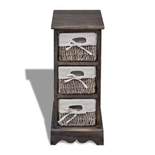 Comóda - Cassettiera in legno, comodino, cassettiera con 3 cestini, colore: marrone, 58 x 25 x 28 cm（Con 3 cestini）
