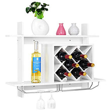 Goplus Portabottiglie da Parete Scaffale in Legno Portabicchieri Bianco 80x58,5x20 cm