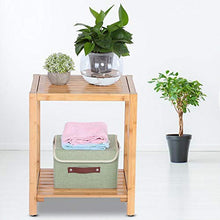 Sgabello da doccia in bambù, panca portaoggetti in legno, sedia da doccia, sedia da bagno antiscivolo, organizer con mensola, 42 x 32 x 50,5 cm