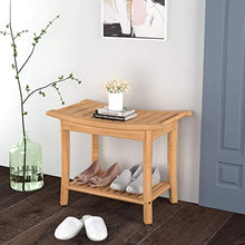 LINGZHIGAN Legno Doccia Sgabello di bambù Bagno Doccia Sede di banco feci con 2-Tier Bagagli Scaffale con 2 Maniglie for Interni ed Esterni Antiscivolo Impermeabile