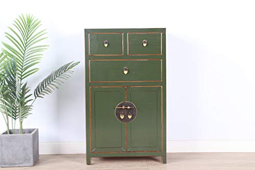 Yajutang credenza cassettiera cinese 3 cassetti 2 ante verde oliva