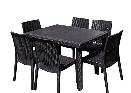 Set da Giardino Tavolo con 6 Sedie Aria Marrone Scuro