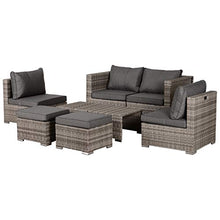 Outsunny Divano da Esterno in Rattan e Alluminio, Set 8 Pezzi, Salottino da Giardino Grigio, Salvaspazio (75x75x71cm)