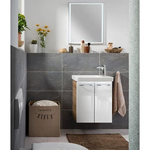 Fackelmann - Set di mobili da bagno da 4 pezzi, stile Milano, con specchio da bagno a LED, 55 cm e cesto portabiancheria pieghevole, effetto lino