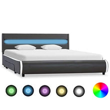 Tidyard Struttura Letto Matrimoniale Moderno con Cassetti e Luce LED in Ecopelle Antracite 140x200 cm,Giroletto Matrimoniale in Ecopelle Moderno,Letto con Cassetti 140x200