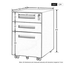 JXJ Comodino Nero Comodino con Ruote Armadio per Ufficio con 3 cassetti per Soggiorno, Camera da Letto, Ufficio