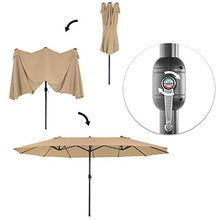 SONGMICS Ombrellone Doppio da Giardino, Parasole di 460 x 270 cm, Extra Grande, UPF50+, con Manovella, per Mercato Esterno Terrazzo, Base Non Inclusa, Tortora GPU36BR