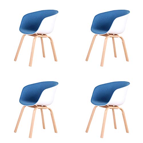 T0t0ro un set di 2/4 accogliente sedia da bagno, poltrona, cucina/soggiorno/balcone sedia con gambe in legno massello di faggio, stile nordico, confortevole cuscino spugna schienale e sedile (4, blu)