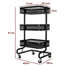 LY Carrello Multiuso a 3 Livelli Cart Carrello da Cucina con Ruote ， for Cucina Bagno Camera da Letto Soggiorno (Color : Black)