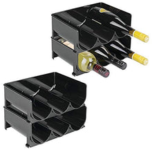 mDesign Set da 8 portabottiglie vino e bevande – Portabottiglie frigo impilabili e con pratici manici – Scaffale portabottiglie per la cucina in plastica senza BPA – nero