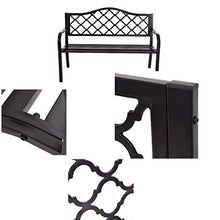 Panca da Giardino Decorativa in Acciaio, Panchina Impermeabile con Schienale a Strisce e Braccioli Ergonomici, con Struttura Robusta e Buon Carico di 240 kg, 127 x 60 x 87 cm (Fiori)