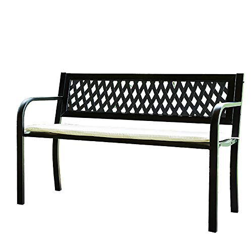 Panchina da giardino in alluminio pressofuso, panchina da giardino per il tempo libero, panchina da giardino per tre persone per balcone, panchina in ferro da terrazza con schienale e bracciolo