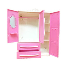 ZJL220 Armadio Moderno Rosa a Tre Porte Set da Gioco per mobili Barbi può Mettere Scarpe Accessori per Vestiti con specchietto per Ragazza