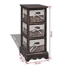 GOTOTOP Cassettiera in legno con 3 ceste 58 x 25 x 28 cm organizzatore multiuso cassettiera per camera da letto con cassetti stile rustico