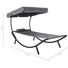 Tidyard Lettino Prendisole con Baldacchino e Cuscino Grigio, Lettino Prendisole, Lettini da Giardino, Sedie a Sdraio da Giardino 200 x 90 x 112 cm