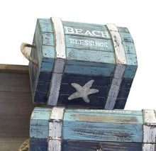 Keyhome Scrigno in Legno – Tris 3 forzieri del Tesoro Mare Blu con Stella - Porta Giochi forziere da Pirata – Baule portaoggetti cassapanca Decorata