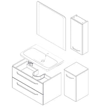 FACKELMANN Set di mobili da bagno da 5 pezzi Milano sospesi con vasca in ceramica da 100 cm e specchio da bagno a LED