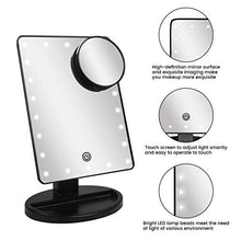 Specchio per Il Trucco con luminosita Regolabile con Touch Screen Con lente d'ingrandimento 10X, 22 LED Rotazione 180° Specchi da Tavolo Specchio con Luce LED Adatto per camera da letto, bagno