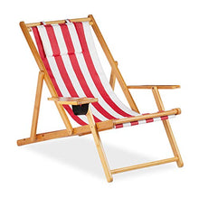 Relaxdays, Rosso Set 2 sedie, Sdraio Mare con Porta bevande, in Bambù, Braccioli, Richiudibile, Poliestere