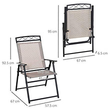Set 2 Sedie da Giardino Pieghevoli 57,5x67x92,5 cm in Metallo e Textilene Beige