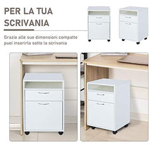 homcom Cassettiera Portadocumenti da Ufficio in Legno Bianco con 2 Cassetti, 4 Ruote Ominidirezionali, 40 x 35 x 60cm