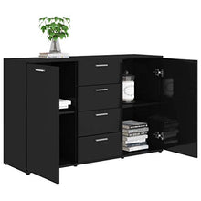 Credenza moderna con cassetti e ripiani 120 x 35,5 x 75 cm, mobile ausiliare con cassetti comò, nero lucido