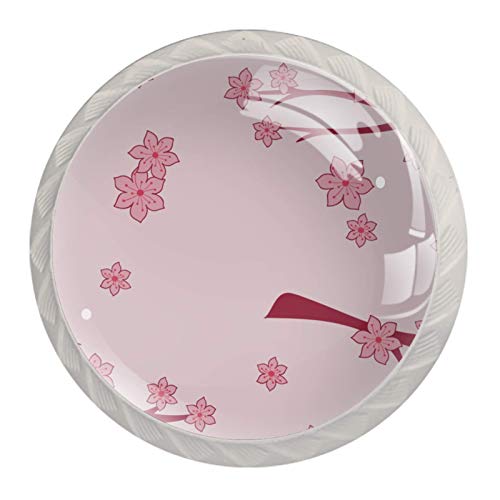 4 maniglie per armadietti, credenze, cassetti, mobili da cucina o camera dei bambini, rosa giapponese Sakura Cherry Blossom