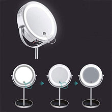 AJH Specchio per Trucco LED Portatile, Illuminato con Specchio cosmetico a LED Luminoso, Specchio ingranditore 5X Specchi da Barba su Due Lati Specchio da Bagno Touch Screen da appoggi
