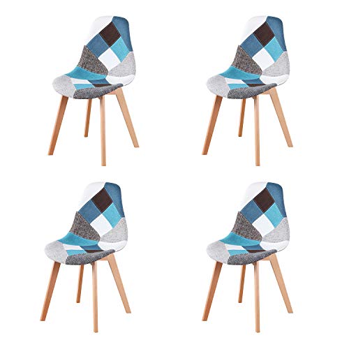 Sedie da pranzo moderne patchwork con gambe in legno scandinave, sedie per studio per soggiorno, sala da pranzo, camera da letto, ufficio, bar, ecc, set di 4 pezzi (blu)