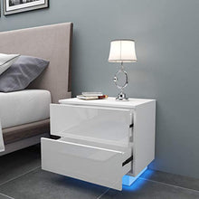 YOLEO Comodino Bianco Lucido con LED (55x37x50 cm) / 2 Frontale Cassettiera in Truciolare, Comodini per Camera da Letto, Con Striscia LED, Bianco Brillante