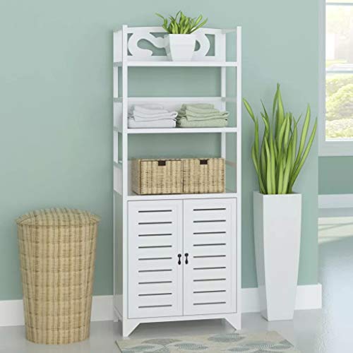 Armadietto per Bagno, Armadietto Autoportante da Bagno in Legno Mobiletto in Legno con 3 Ripiano, Mobili per per Soggiorno, Cucina, Corridoio, 46x24x117.5 cm (Bianco)
