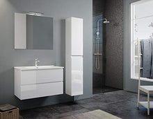 MaMa Store Atena Mobile sospeso con lavabo, specchio e lampada LED, Laminato, Bianco Lucido Laccato L. 62 X P. 47 X H. 53 Cm