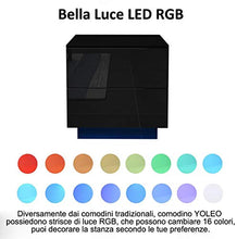 YOLEO Comodino Nero Lucido con LED (55x37x50 cm) / 2 Frontale Cassettiera in Truciolare - Illuminazione a LED - per Camera da Letto, Nero Brillante