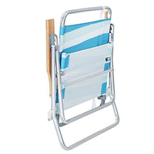 SONGMICS Sedia da Spiaggia Portatile con Schienale Alto e Reclinabile in 3 Posizioni, Spiaggina Pieghevole con Braccioli in Legno, Portata 150 kg, Strisce Blu Verdi e Bianche GCB66UW