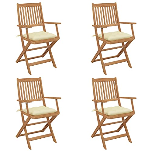 vidaXL Sedie da Giardino Pieghevoli 4 pz con Cuscini Massello Acacia