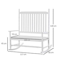 Outsunny Panchina a Dondolo da Giardino 2 Posti con Schienale Alto e Braccioli in Legno 117x85x120cm, Bianco