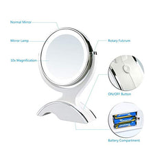 OMLTER 1x / 10x Ingrandire Doppia Faccia Specchio Trucco, 360° Girevole Desktop Bellezza Specchio con LED Luci, Vanity Mirror per Trucco E Rasatura E con Lenti Contatto