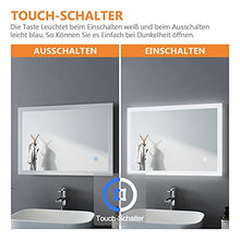 Bath-mann, specchio da bagno a LED, 50 x 70 cm, con illuminazione bianca fredda, specchio da bagno con interruttore touch, senza appannamento, specchio da parete orizzontale o verticale, 6400 K